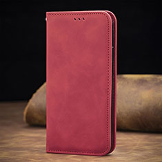 Funda de Cuero Cartera con Soporte Carcasa S12D para Samsung Galaxy S21 Ultra 5G Rojo