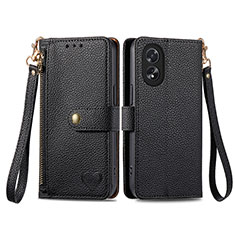 Funda de Cuero Cartera con Soporte Carcasa S15D para Oppo A18 Negro