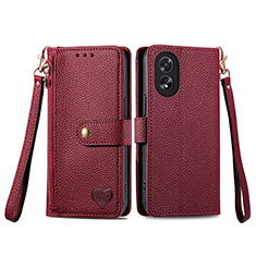 Funda de Cuero Cartera con Soporte Carcasa S15D para Oppo A18 Rojo