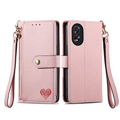 Funda de Cuero Cartera con Soporte Carcasa S15D para Oppo A18 Rosa