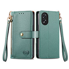 Funda de Cuero Cartera con Soporte Carcasa S15D para Oppo A18 Verde