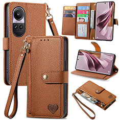 Funda de Cuero Cartera con Soporte Carcasa S15D para Oppo Reno10 5G Marron