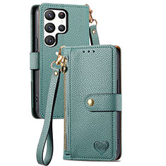 Funda de Cuero Cartera con Soporte Carcasa S15D para Samsung Galaxy S22 Ultra 5G Verde