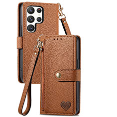 Funda de Cuero Cartera con Soporte Carcasa S15D para Samsung Galaxy S25 Ultra 5G Marron