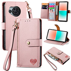 Funda de Cuero Cartera con Soporte Carcasa S15D para Sharp Aquos R8s Rosa