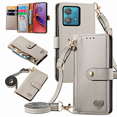 Funda de Cuero Cartera con Soporte Carcasa S16D para Motorola Moto G84 5G Gris