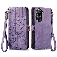 Funda de Cuero Cartera con Soporte Carcasa S17D para Asus Zenfone 9 Morado