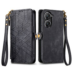 Funda de Cuero Cartera con Soporte Carcasa S17D para Asus Zenfone 9 Negro