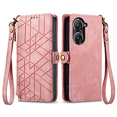 Funda de Cuero Cartera con Soporte Carcasa S17D para Asus Zenfone 9 Rosa