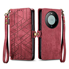 Funda de Cuero Cartera con Soporte Carcasa S17D para Huawei Mate 60 Pro+ Plus Rojo