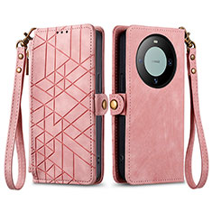 Funda de Cuero Cartera con Soporte Carcasa S17D para Huawei Mate 60 Rosa