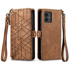 Funda de Cuero Cartera con Soporte Carcasa S17D para Motorola Moto G14 Marron