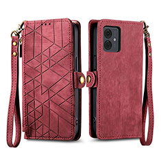 Funda de Cuero Cartera con Soporte Carcasa S17D para Motorola Moto G14 Rojo