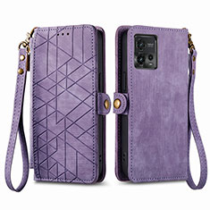 Funda de Cuero Cartera con Soporte Carcasa S17D para Motorola Moto G72 Morado