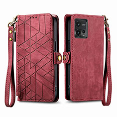 Funda de Cuero Cartera con Soporte Carcasa S17D para Motorola Moto G72 Rojo