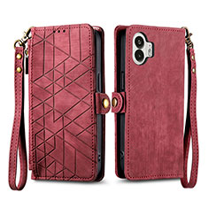 Funda de Cuero Cartera con Soporte Carcasa S17D para Nothing Phone 2 Rojo