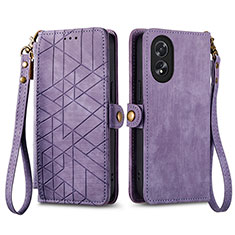 Funda de Cuero Cartera con Soporte Carcasa S17D para Oppo A18 Morado