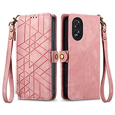 Funda de Cuero Cartera con Soporte Carcasa S17D para Oppo A18 Rosa