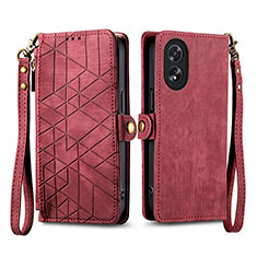 Funda de Cuero Cartera con Soporte Carcasa S17D para Oppo A58 4G Rojo