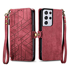 Funda de Cuero Cartera con Soporte Carcasa S17D para Samsung Galaxy S22 Ultra 5G Rojo