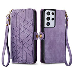 Funda de Cuero Cartera con Soporte Carcasa S17D para Samsung Galaxy S24 Ultra 5G Morado