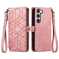 Funda de Cuero Cartera con Soporte Carcasa S17D para Samsung Galaxy S25 Plus 5G Rosa