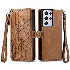 Funda de Cuero Cartera con Soporte Carcasa S17D para Samsung Galaxy S25 Ultra 5G Marron