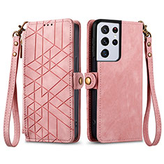 Funda de Cuero Cartera con Soporte Carcasa S17D para Samsung Galaxy S25 Ultra 5G Rosa