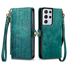 Funda de Cuero Cartera con Soporte Carcasa S17D para Samsung Galaxy S25 Ultra 5G Verde