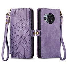 Funda de Cuero Cartera con Soporte Carcasa S17D para Sharp Aquos R8 Morado