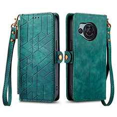 Funda de Cuero Cartera con Soporte Carcasa S17D para Sharp Aquos R8 Verde