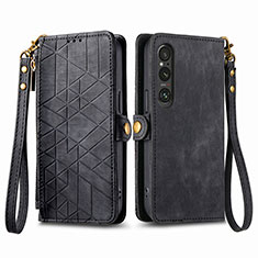 Funda de Cuero Cartera con Soporte Carcasa S17D para Sony Xperia 1 V Negro