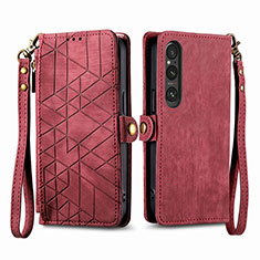 Funda de Cuero Cartera con Soporte Carcasa S17D para Sony Xperia 1 V Rojo