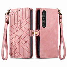 Funda de Cuero Cartera con Soporte Carcasa S17D para Sony Xperia 1 V Rosa