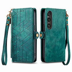 Funda de Cuero Cartera con Soporte Carcasa S17D para Sony Xperia 1 V Verde