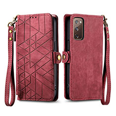 Funda de Cuero Cartera con Soporte Carcasa S18D para Samsung Galaxy S20 FE 4G Rojo