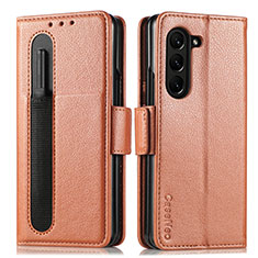 Funda de Cuero Cartera con Soporte Carcasa SD1 para Samsung Galaxy Z Fold5 5G Marron