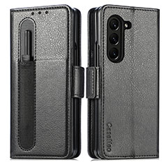 Funda de Cuero Cartera con Soporte Carcasa SD1 para Samsung Galaxy Z Fold5 5G Negro