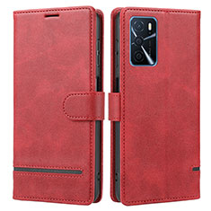 Funda de Cuero Cartera con Soporte Carcasa SY1 para Oppo A54s Rojo