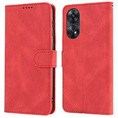 Funda de Cuero Cartera con Soporte Carcasa SY1 para Oppo Reno8 T 4G Rojo