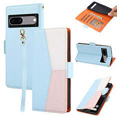 Funda de Cuero Cartera con Soporte Carcasa SY2 para Google Pixel 7 5G Azul Cielo