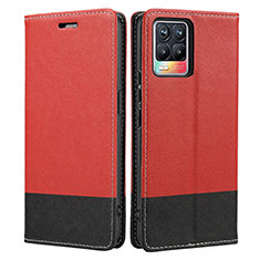 Funda de Cuero Cartera con Soporte Carcasa SY2 para Realme 8 4G Rojo