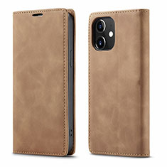 Funda de Cuero Cartera con Soporte Carcasa T01 para Apple iPhone 12 Mini Marron Claro