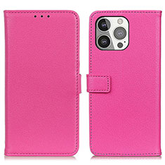 Funda de Cuero Cartera con Soporte Carcasa T01 para Apple iPhone 15 Pro Rosa Roja