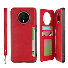 Funda de Cuero Cartera con Soporte Carcasa T01 para OnePlus 7T Rojo