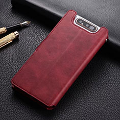 Funda de Cuero Cartera con Soporte Carcasa T01 para Samsung Galaxy A80 Rojo