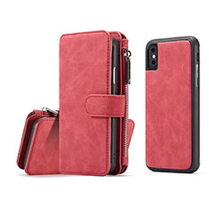 Funda de Cuero Cartera con Soporte Carcasa T02 para Apple iPhone Xs Max Rojo