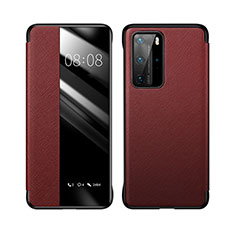 Funda de Cuero Cartera con Soporte Carcasa T02 para Huawei P40 Pro Rojo Rosa