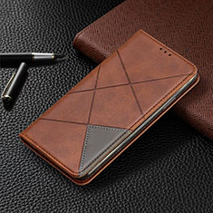 Funda de Cuero Cartera con Soporte Carcasa T02 para Xiaomi Redmi Note 9 Pro Max Marron