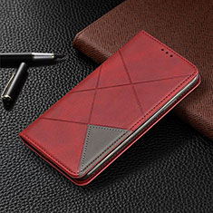 Funda de Cuero Cartera con Soporte Carcasa T02 para Xiaomi Redmi Note 9S Rojo